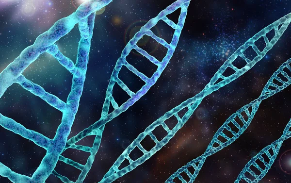 Cząsteczki DNA w przestrzeni streszczenie tajemnica światła — Zdjęcie stockowe