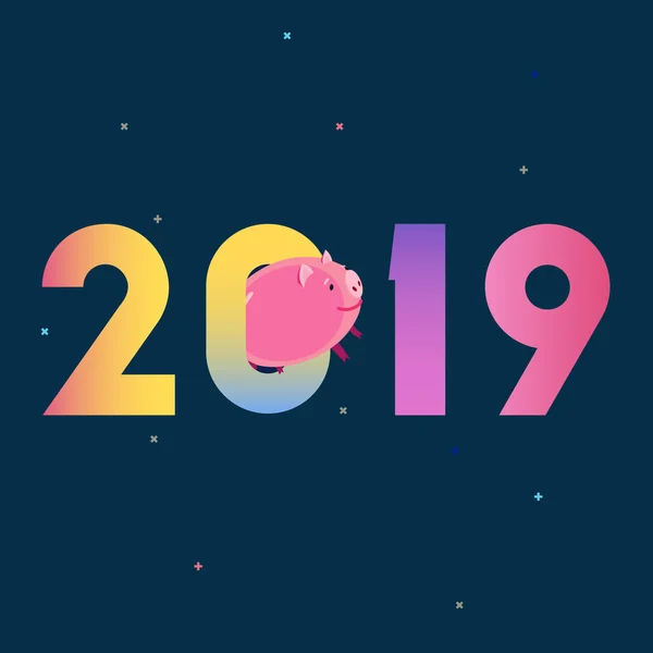 2019 nyår Gratulationskort konceptuell illustration med gris — Stock vektor