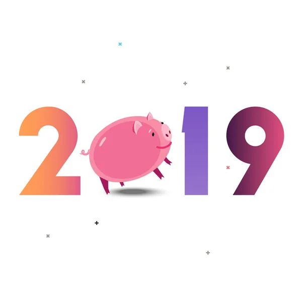 2019 nyår Gratulationskort konceptuell illustration med gris — Stock vektor