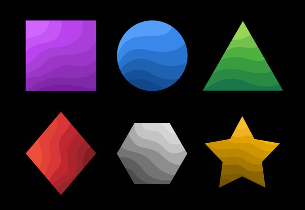 Colorful geometric primitives collection with wavy surface