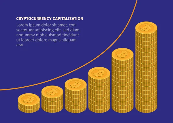 Moedas em pilhas - famosa capitalização criptomoeda ilustração estilizada — Vetor de Stock
