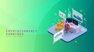 modern isometrik tasarım tarzı kavramsal kompozisyon Cryptocurrency Kazanç metafor