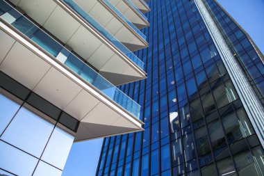 Modern ofis binası cephesine sahip mimari arka plan