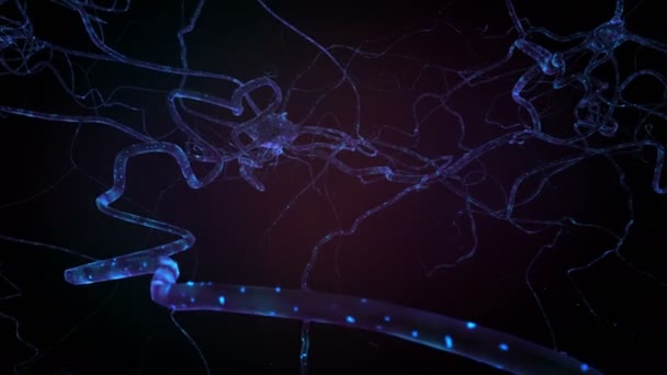 Глубокое синее пространство с нейронами, 3D анимация — стоковое видео