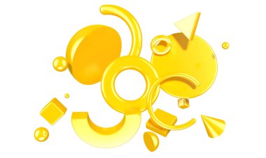 Garip şekiller ve nesnelerle Soyut Dijital kompozisyon