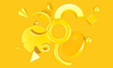 Garip şekiller ve nesnelerle Soyut Dijital kompozisyon