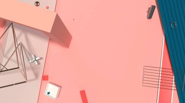 Sıradışı nesneler ve şekiller ile trendy renklerde Soyut 3D arka plan