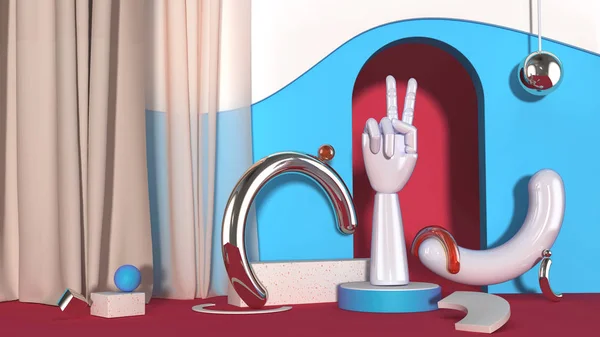 Abstrakt 3D-objekt conposition med gest tecken — Stockfoto