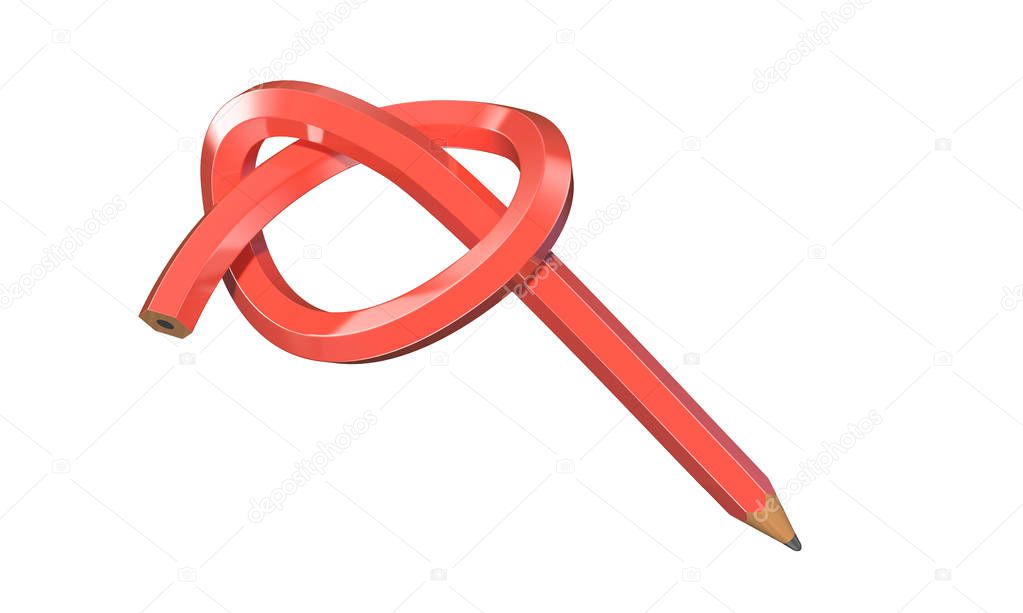 Simple pencil twisted in knot isolated on white
