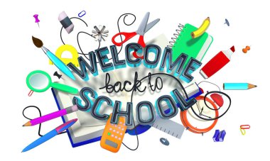 Okul kavramsal moda kompozisyon geri hoş geldiniz