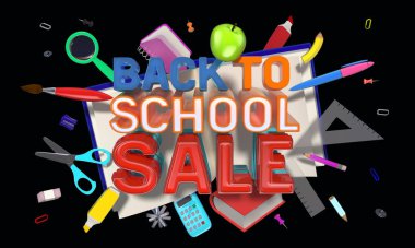 Geri okul satış karikatür tarzı afiş işareti