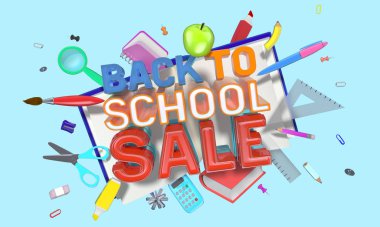 Geri okul satış karikatür tarzı afiş işareti