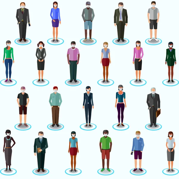 Mantener la distancia social minimalistas patrón con las personas — Archivo Imágenes Vectoriales