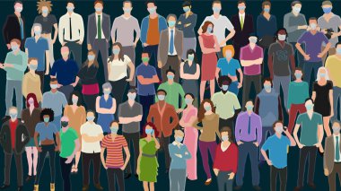 Tıbbi maske takan bir sürü farklı insan var.