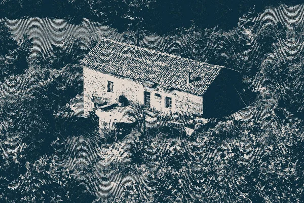 Gravure vintage illustration de style d'une maison rurale — Image vectorielle
