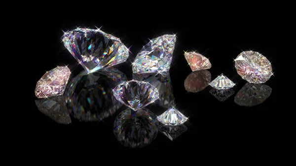 Luxe Brillant Diamants Étincelants Couchés Sur Une Surface Réfléchissante Haute — Photo