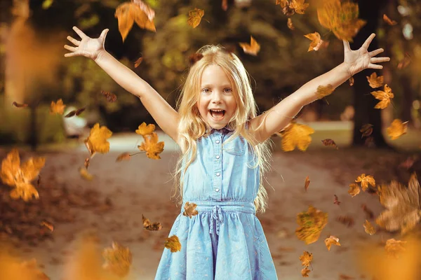 Cheerful Little Child Autumn Colorful Park — Stock Photo, Image