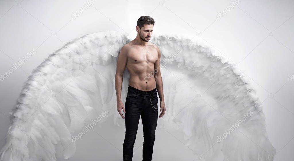 Portrtait of a handsome, serious angel - isolated