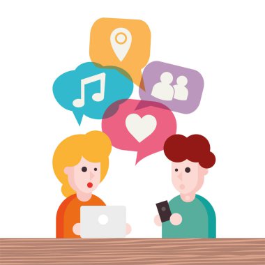 İki kişi avatarları sohbet. Vektör çizim