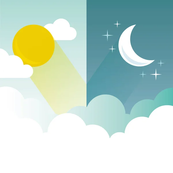 Día y noche. Sol, luna, estrellas y nubes banner . — Archivo Imágenes Vectoriales