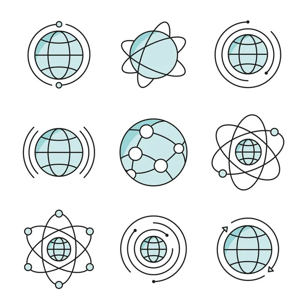 Globe Icons Set Social Network Global Signs Thin Line Vector — Stock Vector