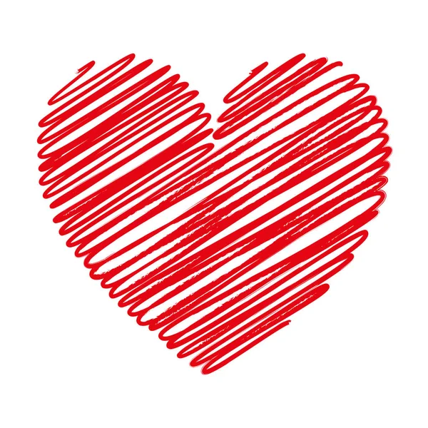 Satırları Dokulu Kırmızı Zemin Üzerine Beyaz Kalp Karalamak — Stok Vektör