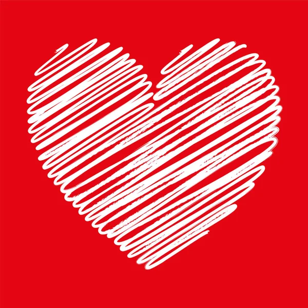 Herz Weiß Kritzeln Mit Linien Textur Auf Rotem Hintergrund — Stockvektor