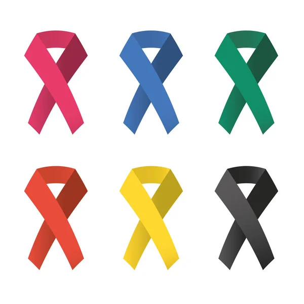 Collection Color Awareness Ribbons Vector Illustration — Stock Vector