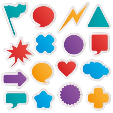 Farklı renkli şekiller etiket tarzı.