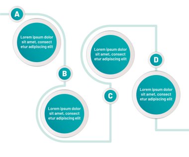 Infographic dört adım vektör çizim. Metin grafik ile daireler