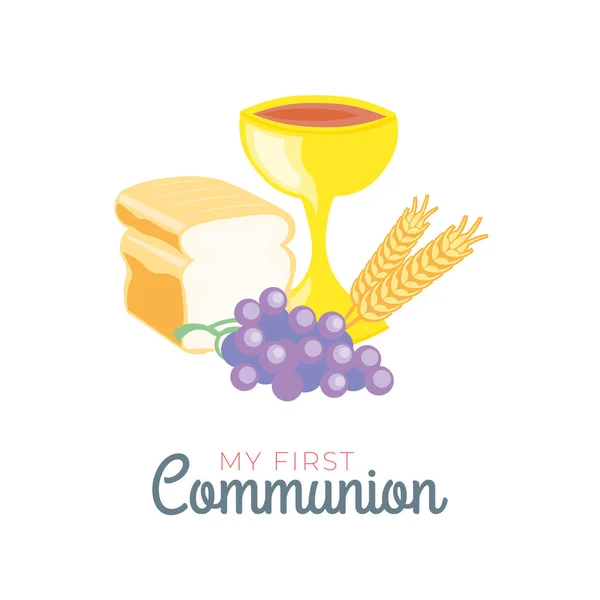 Eerste Communie Symbolen Voor Een Leuke Uitnodiging Ontwerp Kerk Christelijke — Stockvector