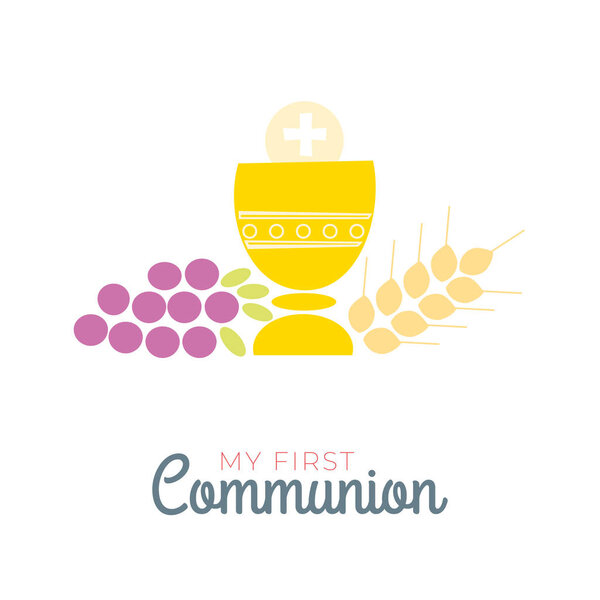 First communion symbols for a nice invitation design. Church and Christian Community Flat 