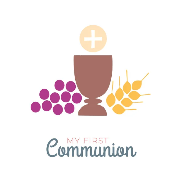 First Communion Symbols Nice Invitation Design Church Christian Community Flat — Stock Vector