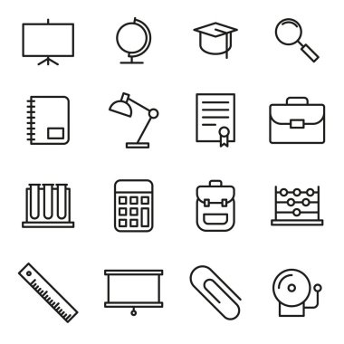 Eğitim, okul Icon set bilgi grafik, Web siteleri ve basılı medya ve arabirimler için uygun. Çizgi vektör simgeler