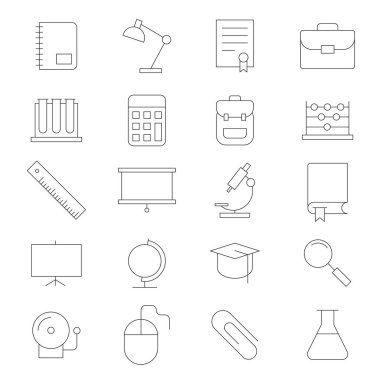 Eğitim, okul Icon set bilgi grafik, Web siteleri ve basılı medya ve arabirimler için uygun. Çizgi vektör simgeler