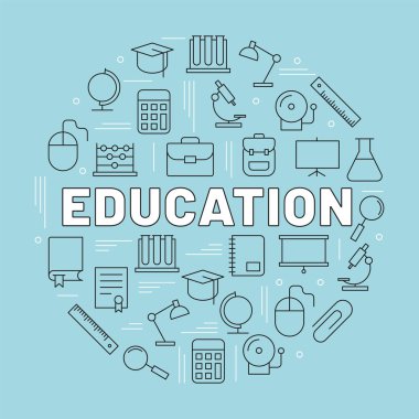 Kelime eğitim simgeleri tarafından çevrili. Vektör arka plan illüstrasyon
