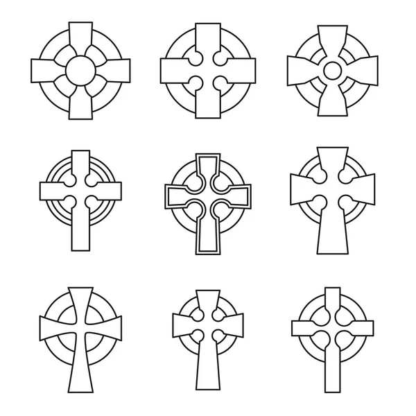 Conjunto Cruces Celtas Para Diseño Religioso Irlandés Escocés Colección Signos — Vector de stock