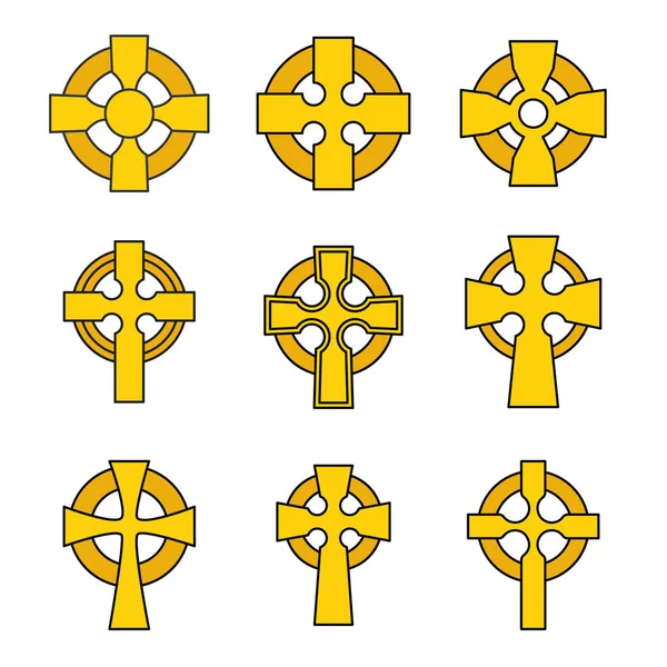 Set Celtic Crosses Religious Design Irish Scottish Celtic Cross Sign — Stock Vector