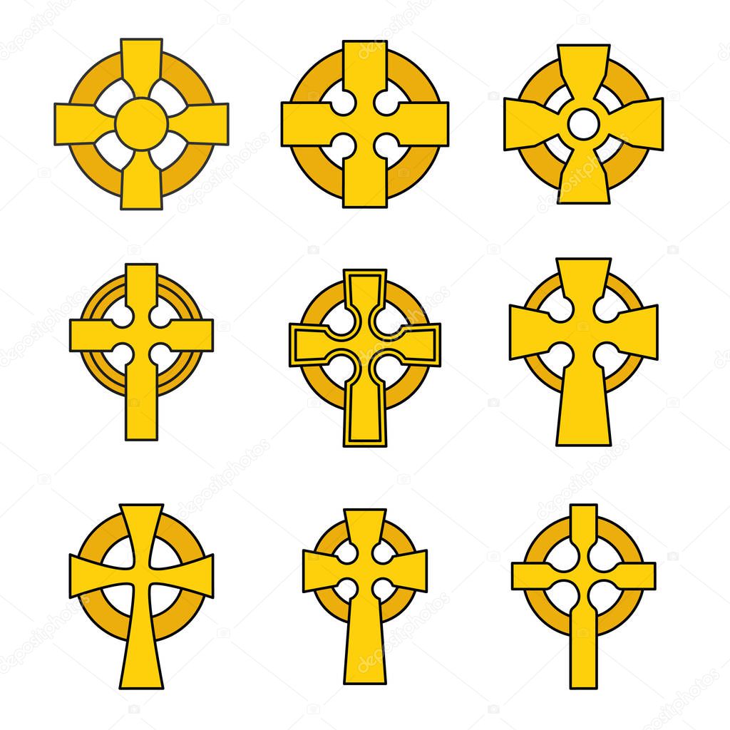 Set of Celtic crosses for religious design. Irish, scottish celtic cross sign collection
