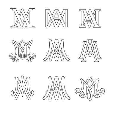 Monogram of Ave Maria symbols set. Religious catholic signs clipart