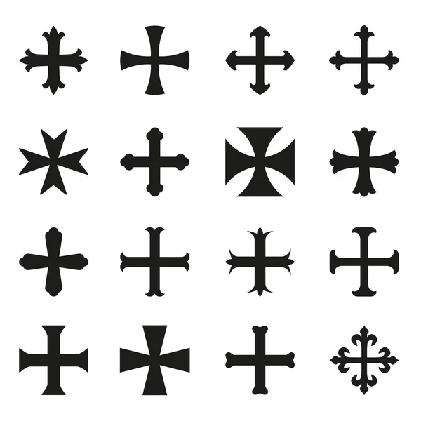 Christian Crosses Icons Set Different Forms Isolated White Background Vector — Stock Vector