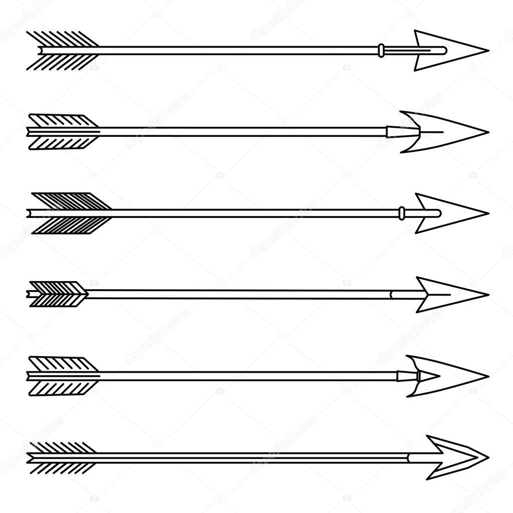 Arrows outline set. Hipster, tribal, indian, boho medieval style