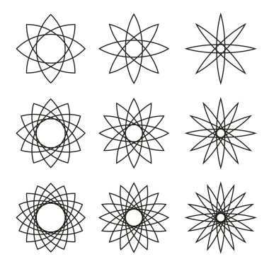 Yıldız simgeler kümesi. Soyut geometrik şekiller. Değişken darbesiyle