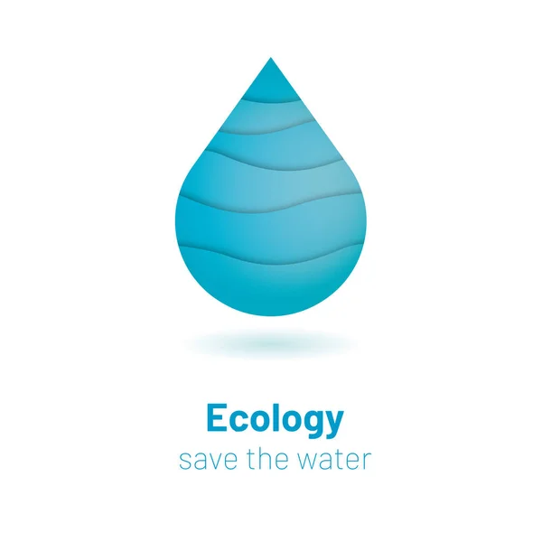 Salve Água Conceito Ecologia Com Gota Água Corte Papel Dia — Vetor de Stock