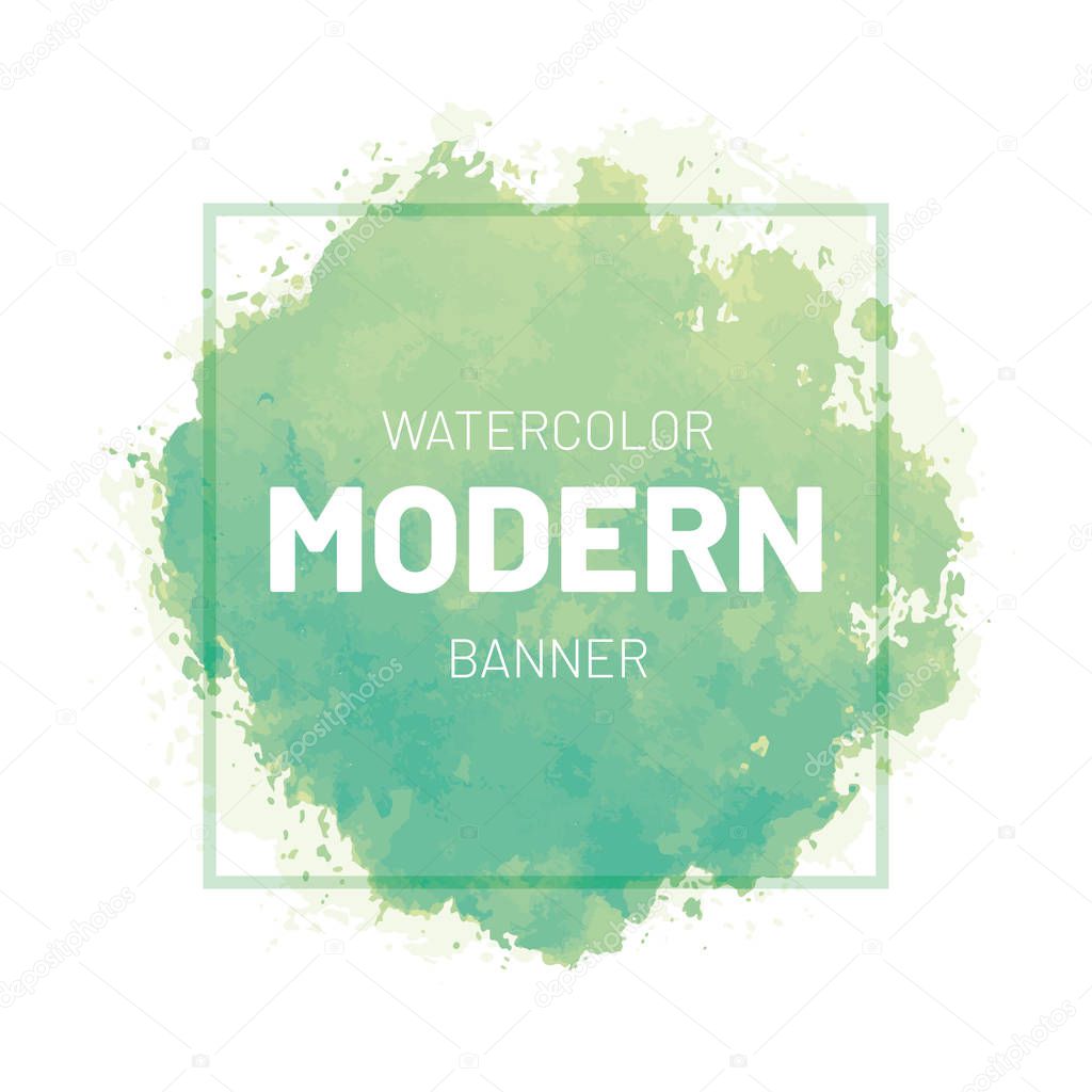 Watercolor green banner. Modern art design vector illustration.
