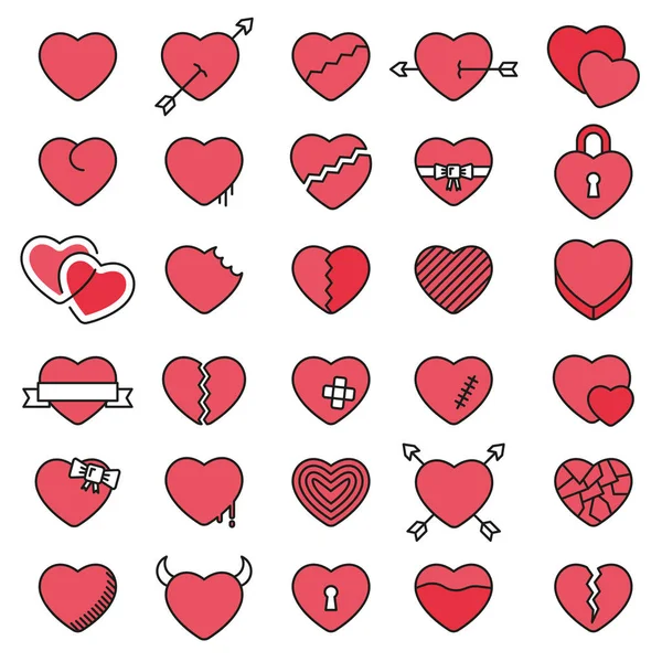 バレンタインデーのための 30 のシンプルなアイコン ハートのセット — ストックベクタ