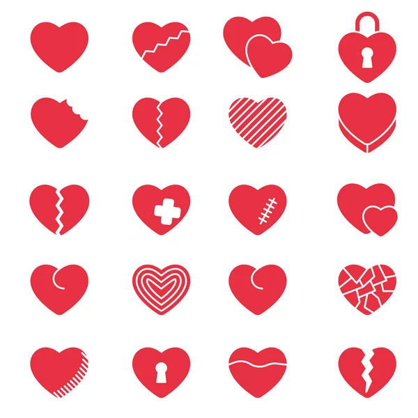 Uppsättning för alla hjärtans dag hjärtan på enkla ikoner — Stock vektor