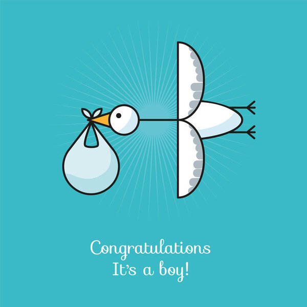 Векторная иллюстрация аиста с малышкой. Это мальчик.
