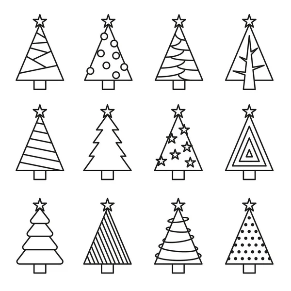 Boże Narodzenie Drzewo Linia Wektor Zestaw Koncepcja Drzewo Ikona Kolekcja — Wektor stockowy