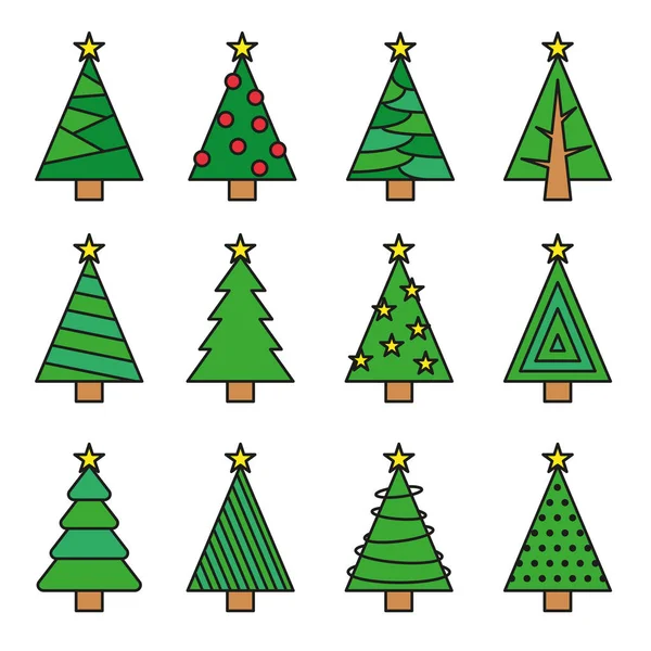 Christmas Tree Line Vector Set Concept Tree Icon Collection — Stock Vector